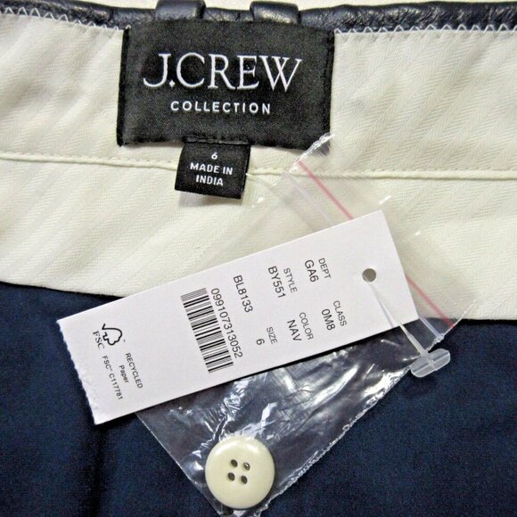NWT J.Crew Collection Pleated Trouser Short in Navy Leather Belted Shorts 6 $428 - Picture 4 of 7